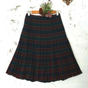 True VINTAGE Women's Academia Handmade Wool Pleated Plaid Midi Skirt Size 6